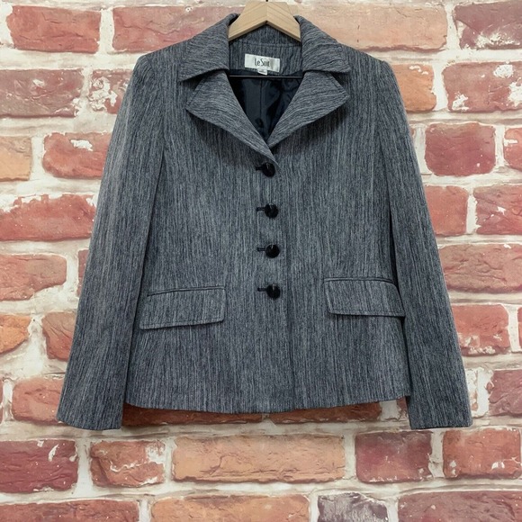 Le Suit Jacket Women's Size 10 Gray Office Career Work Button Front Blazer - Picture 1 of 8